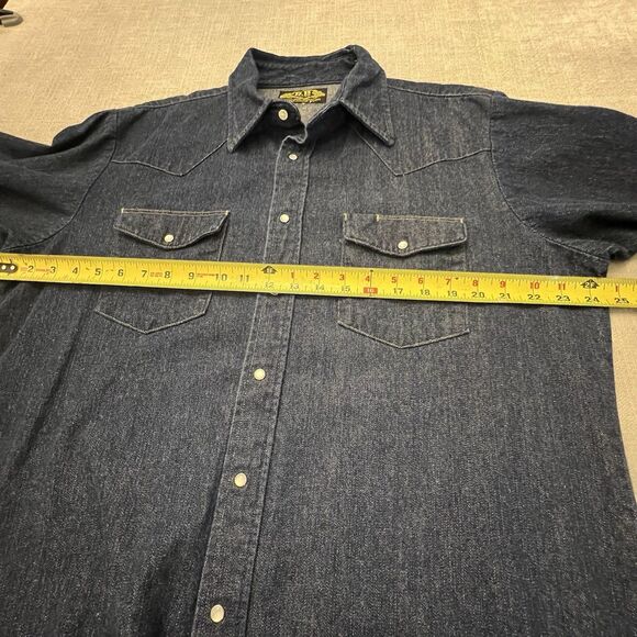 Vtg BB Brand Shirt Mens Pearl Snap Dark Denim Long Sleeve XLarge New Orleans USA - Picture 5 of 9